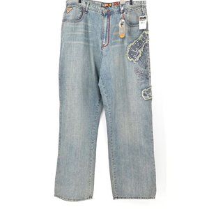AKADEMIKS Painted Embroidered Graffiti Baggy Wide Leg Jeans Mens Size 40 X 34